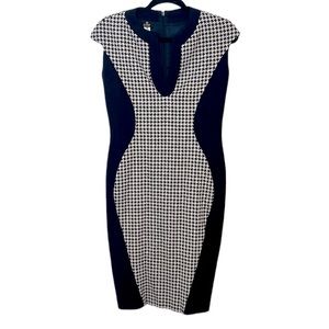 GIOFFRE’ Italian wool dress navy houndstooth illusion work business career fall